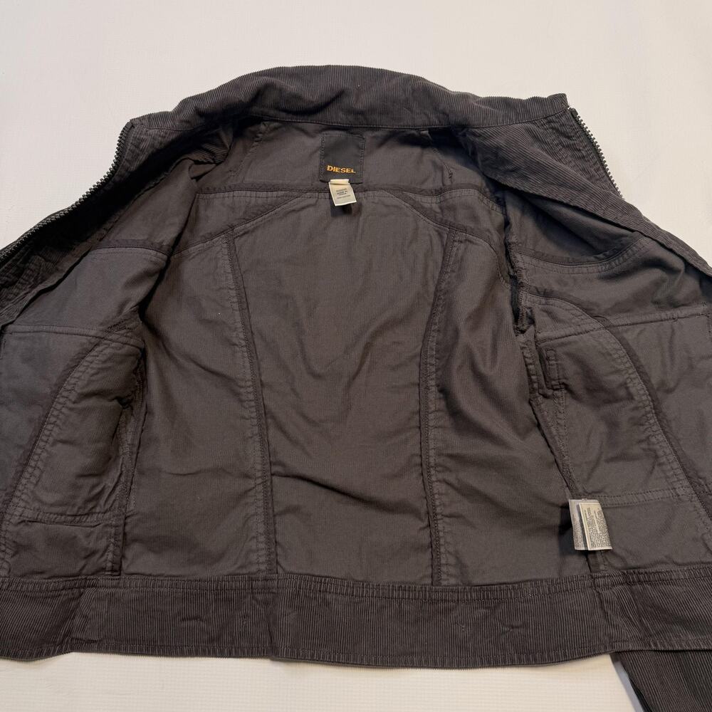 Diesel Jacket Womens Medium Gray Corduroy Full Zip Utility Pockets Short Fitted - Picture 11 of 13